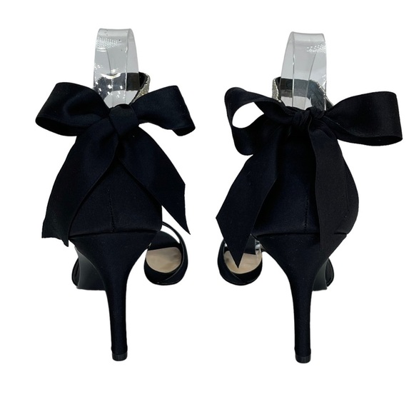 Nina Vinnie Black Satin Womens Heels 10M Rhinestone Ankle Strap - Picture 6 of 11